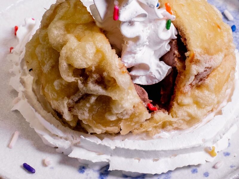 Fried ice cream with whipped cream and sprinkles